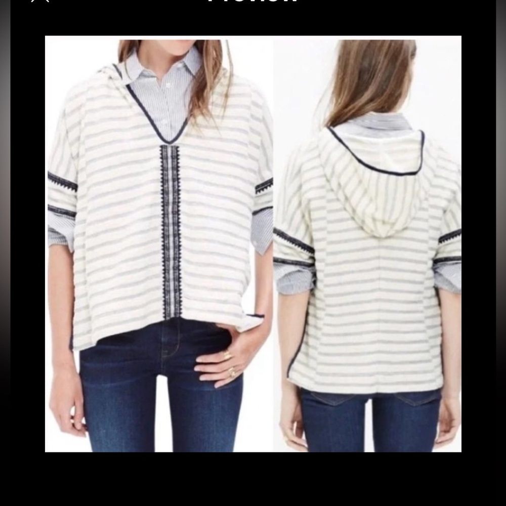 Madewell Striped Terry Cloth Hoodie Short Sleeve Cotton Oversized Top